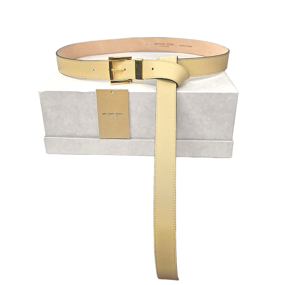 Nwt. Michael Kors Collection Women's Square Roller Buckle Leather Belt In Dune
